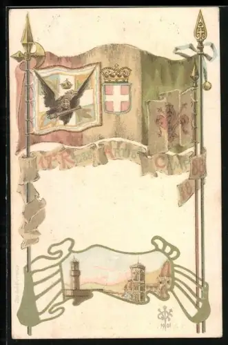 Lithographie 17 Regg. Artig. Camp 1888