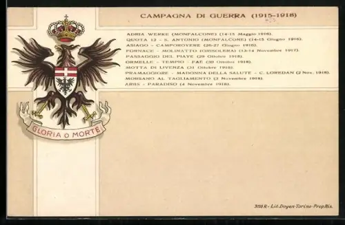 Lithographie Aquila, Cavalleggeri, Campagna di Guerra 1915-18, Adler