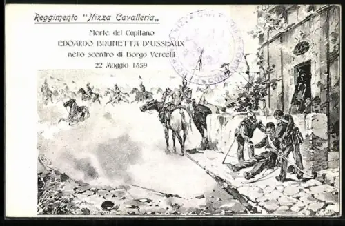 AK Reggimento Nizza Cavalleria, Morte del Capitano Edoardo Brunetta D`Usseaux nello scontro di Borgo Vercelli 1859