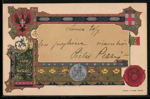 Künstler-AK Padova, Wappen und Heiliger Georg zu Pferde