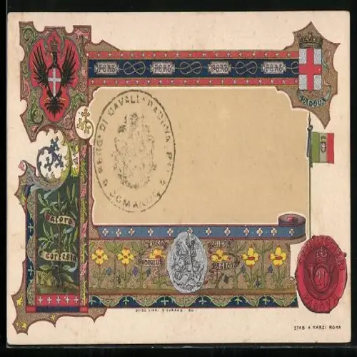 Künstler-AK Padova, Wappen und Heiliger Georg zu Pferde