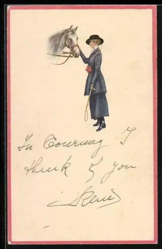 Künstler-AK Dame mit einem Pferd im Art Deco Stil