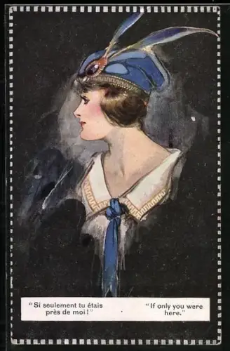 Künstler-AK Elegante Damen mit Federhut, Art Deco