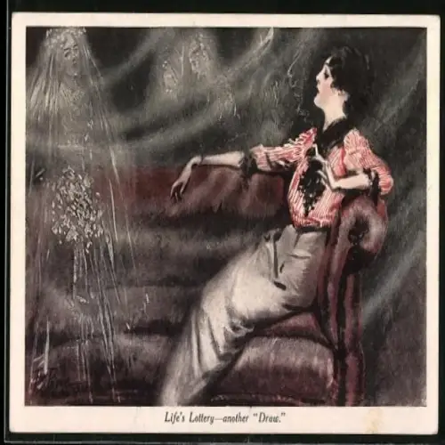 Künstler-AK Elegante Dame auf einem Sofa im Art Deco Stil
