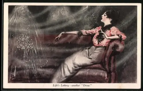 Künstler-AK Elegante Dame auf einem Sofa im Art Deco Stil