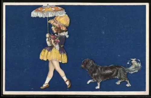 Künstler-AK Mädchen mit Hund im Art Deco Stil