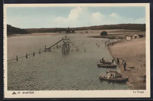 AK St-Avold, La Plage avec baigneurs et barques