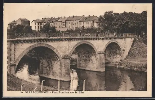 AK Sarreguemines, Pont frontière sur la Blies