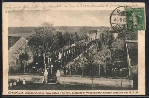 AK Gravelotte, Cimetière militaire avec tombes de soldats allemands et francais tombés en 1870