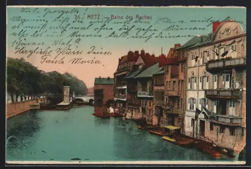 AK Metz, Bains des Roches et vue sur la rivière et les bâtiments adjacents