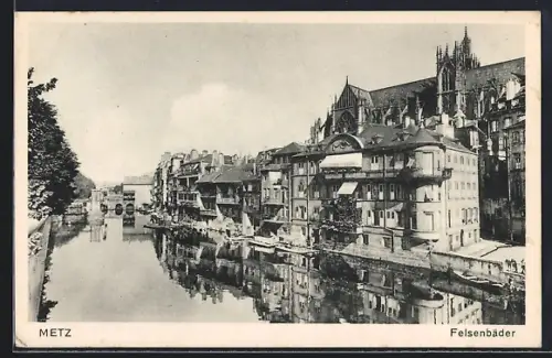 AK Metz, Felsenbäder vom Fluss aus gesehen