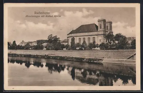 AK Diedenhofen, Moselanlagen mit Katholischer Kirche