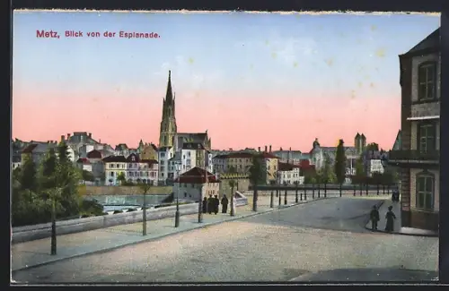 AK Metz, Vue de l`Esplanade avec panorama urbain et flèche de l`église