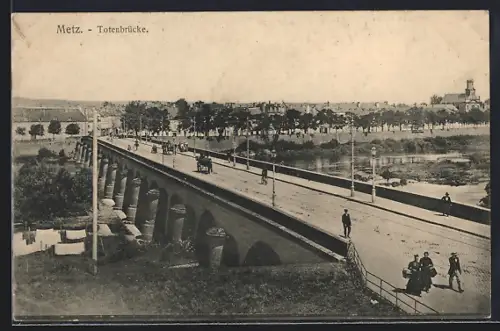 AK Metz, Totenbrücke mit Fluss
