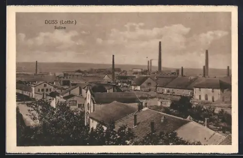 AK Duss /Lothr., Saline et vue des cheminées industrielles