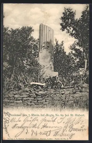 AK St. Hubert, Denkmal des 7. Rhein. Inf.-Regts. No. 69