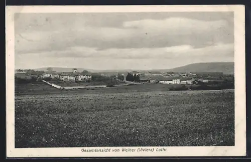 AK Weiher /Lothr., Vue d`ensemble du village et des collines environnantes