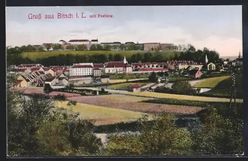 AK Bitsch i. L., Vue du village avec la forteresse