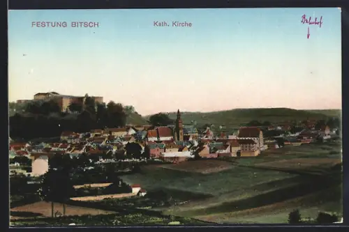 AK Bitsch, Vue sur la forteresse et l`église catholique