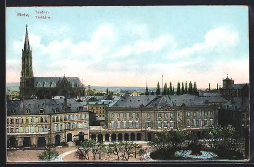 AK Metz, Théâtre et vue sur la place avec fontaine