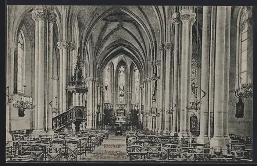 AK Château-Salins, Intérieur de l`église avec vue sur la nef et le choeur