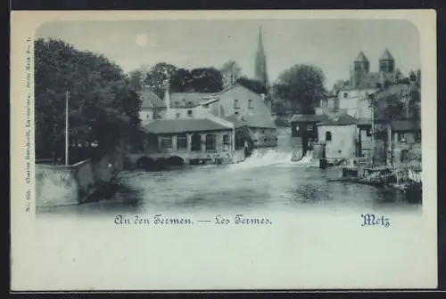 Mondschein-AK Metz, Les Temnes au bord de l`eau