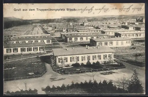 AK Bitsch, Vue du camp militaire et des bâtiments environnants