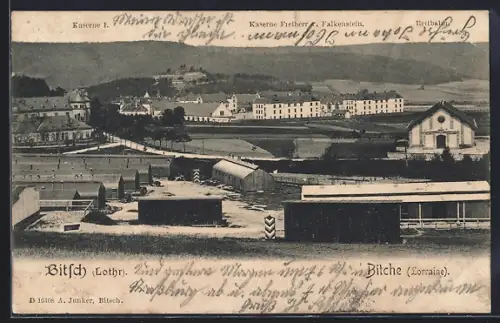 AK Bitche /Lorraine, Vue de la caserne Freiherr von Falkenstein et paysage environnant