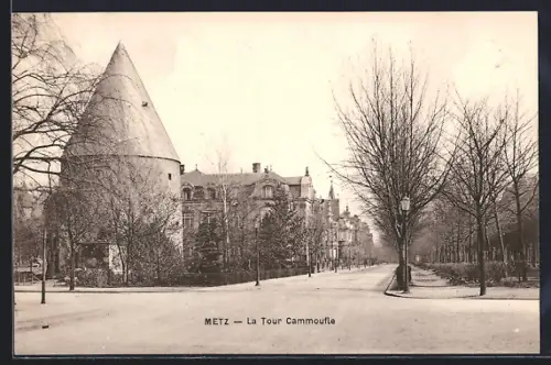 AK Metz, La Tour Camoufle et l`avenue bordée d`arbres