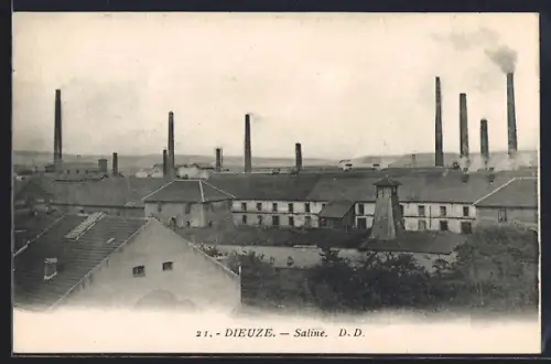 AK Dieuze, Saline avec cheminées industrielles fumantes