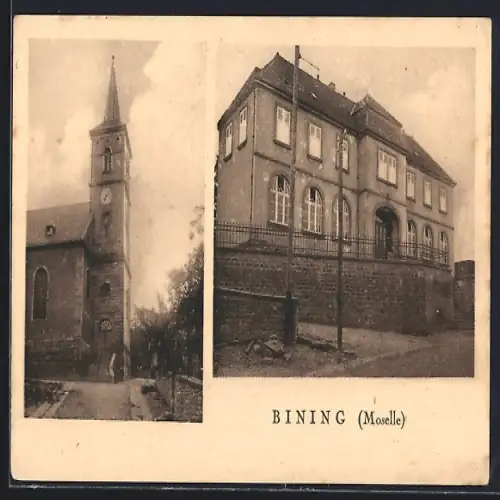 AK Bining /Moselle, Église et bâtiment administratif