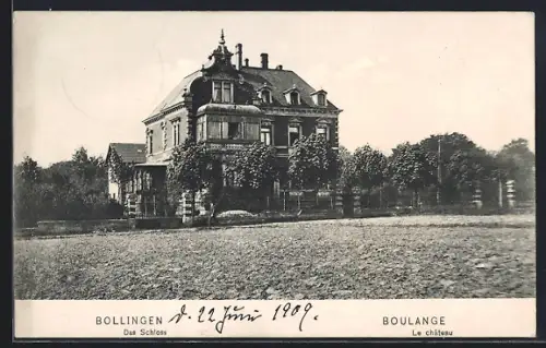 AK Boulange, Le château avec jardin et arbres environnants