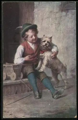 Künstler-AK Junge mit seinem Hund