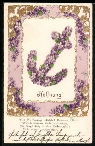 AK Hoffnung!, Anker aus Blumen, Die Hoffnung stählet Deinen Mut..., Allegorie
