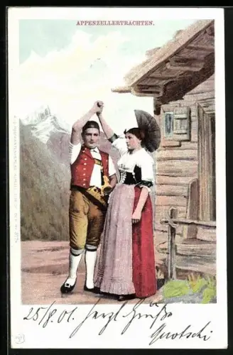 AK Paar aus dem Appenzeller Land in Trachten