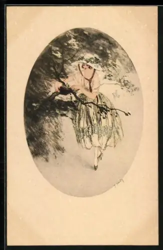 Künstler-AK J. Hardy: Junge Dame mit Vogelnest