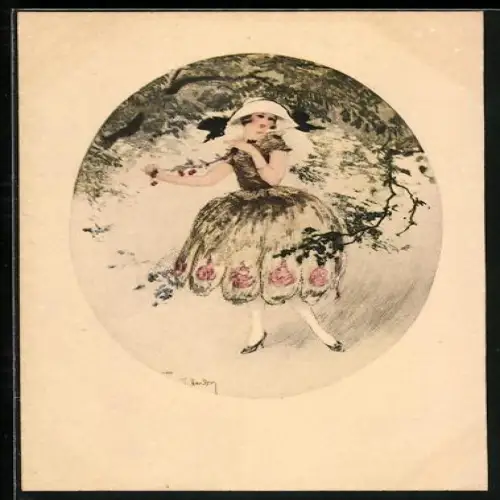 Künstler-AK J. Hardy: Mädchen mit Kirschzweig