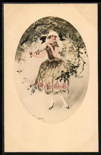 Künstler-AK J. Hardy: Mädchen mit Kirschzweig