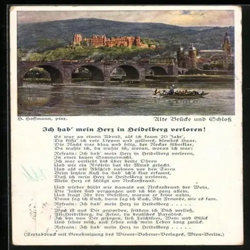 Künstler-AK Heidelberg, Ortspartie mit Gedicht