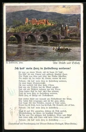 Künstler-AK Heidelberg, Ortspartie mit Gedicht