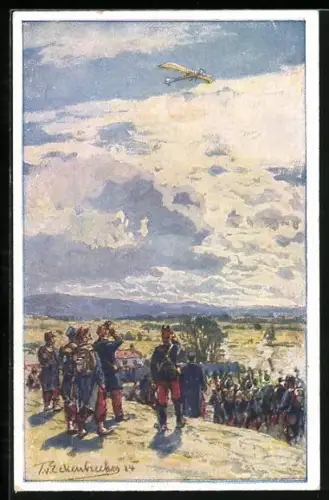 Künstler-AK Themistokles von Eckenbrecher: Franzosen beschiessen deutsches Flugzeug