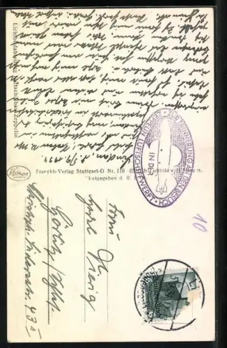 AK Friedrichshafen, Teilansicht am Bodensee aus der Vogelschau, Zeppelin Graf Zeppelin fliegt darüber, e