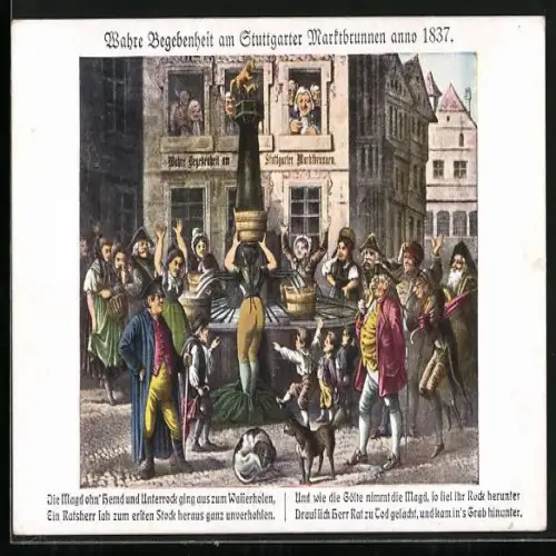 AK Stuttgart, Magd ohne Hemd und Unterrock am Marktbrunnen 1837
