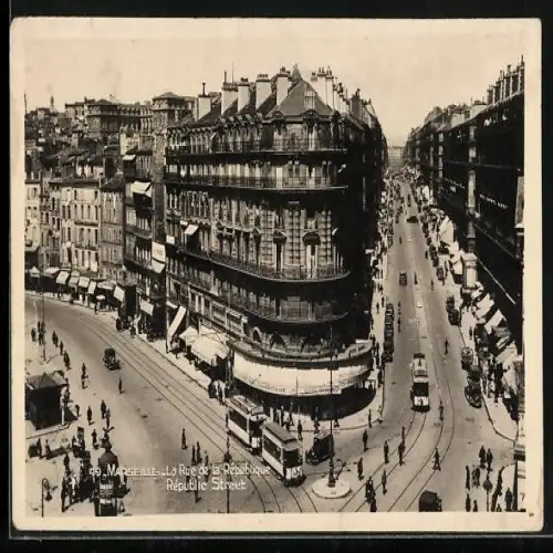 AK Marseille, La rue de la République, Strassenpartie mit Strassenbahn