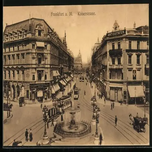 AK Frankfurt a. M., Kaiserstrasse und Rossmarkt mit Strassenbahnen