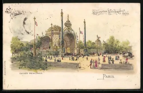 Lithographie Paris, Exposition universelle de 1900, Entree Principale