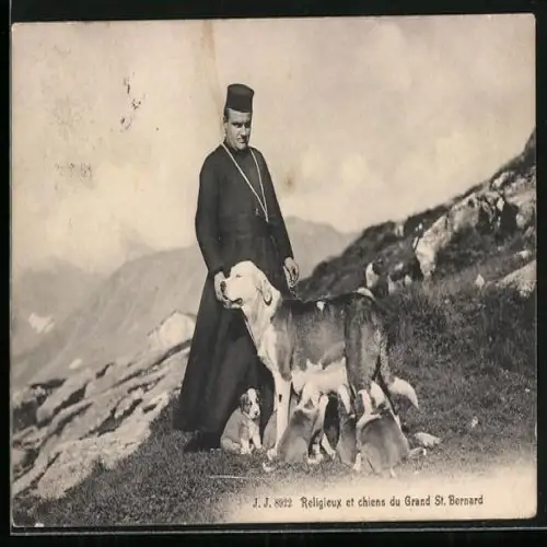 AK Grand St. Bernard, Geistlicher mit Bernhardinern