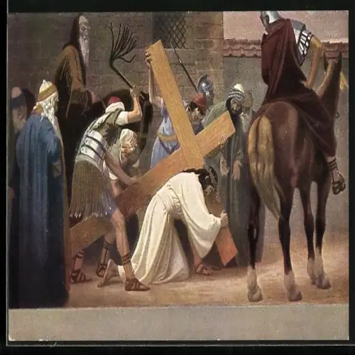 Künstler-AK Jesus mit Kreuz wird ausgepeitscht