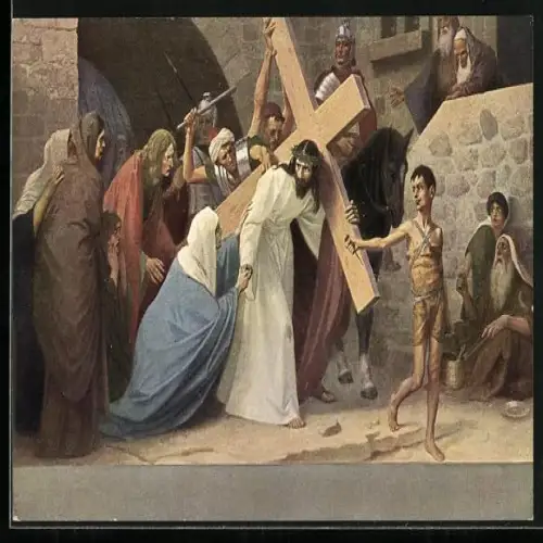 AK Serie: Kreuzwegstationen, Jesus auf dem Weg nach Golgatha