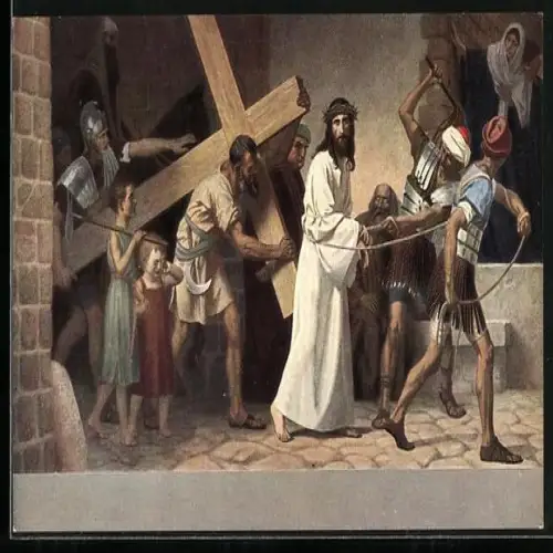 AK Serie: Kreuzwegstationen, Jesus auf dem Weg zur Kreuzigung